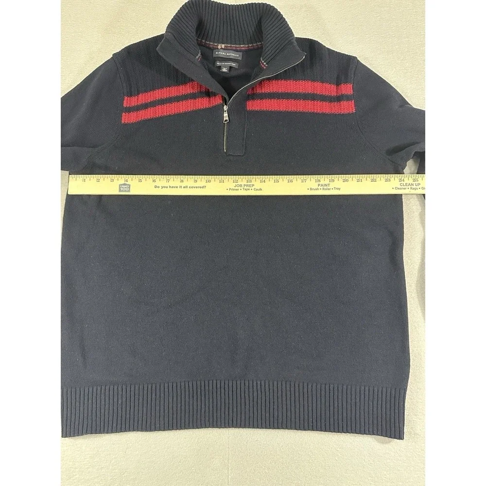 Banana Republic Mens XL Blue Italian Yarn Quarter Zip Pullover Sweater Striped